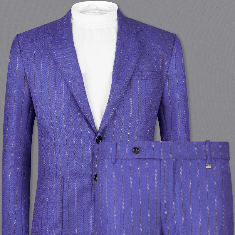 Deluge Blue Striped Single Breasted Suit