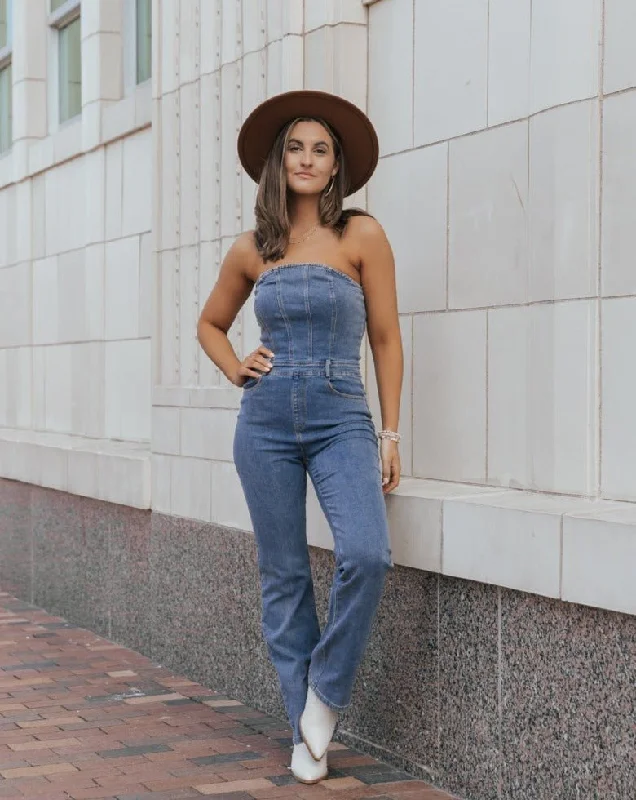 Stretchy Jean Strapless Jumpsuit - FINAL SALE