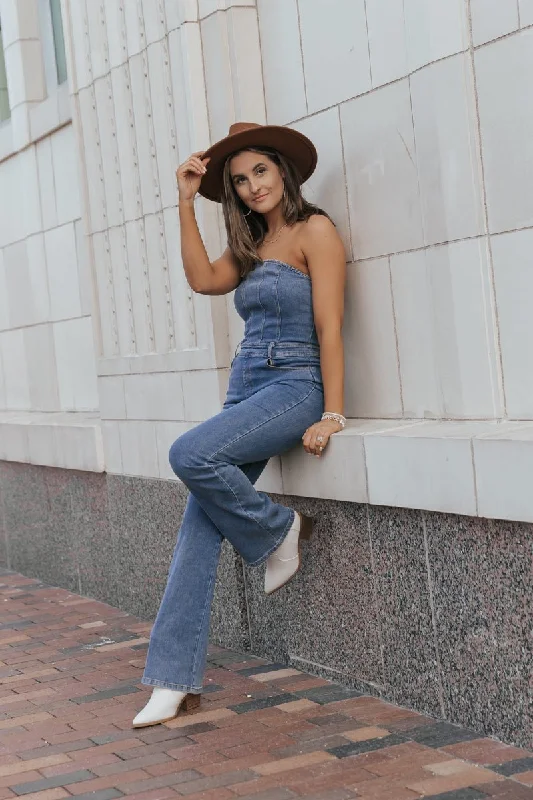 Stretchy Jean Strapless Jumpsuit - FINAL SALE