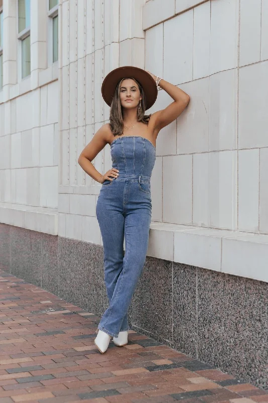 Stretchy Jean Strapless Jumpsuit - FINAL SALE