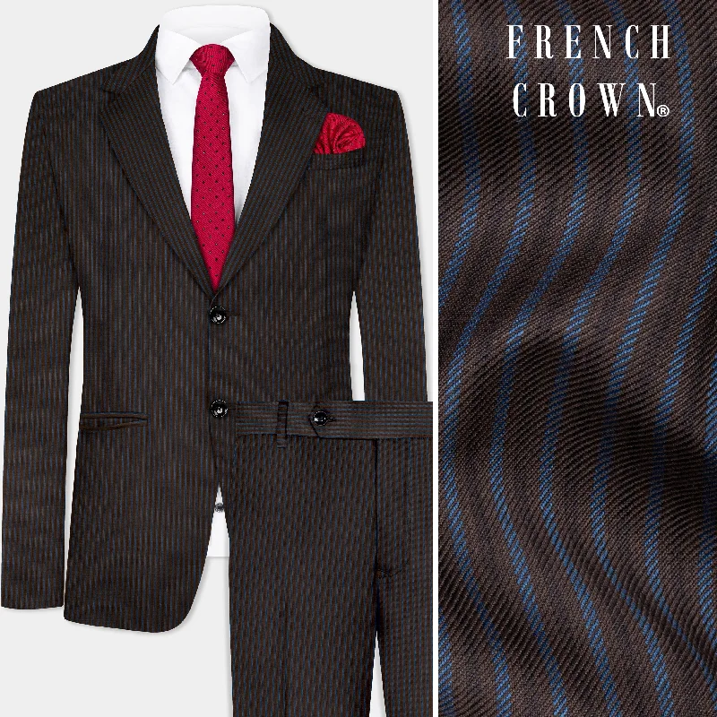 Eclipse Brown with Kashmir Blue Striped Wool Blend Suit