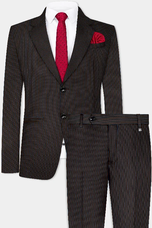 Eclipse Brown with Kashmir Blue Striped Wool Blend Suit