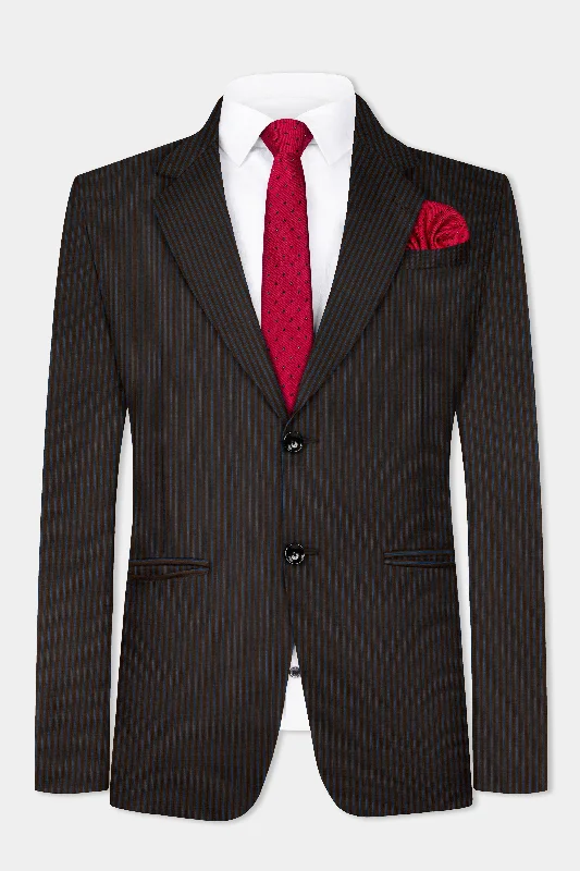 Eclipse Brown with Kashmir Blue Striped Wool Blend Suit