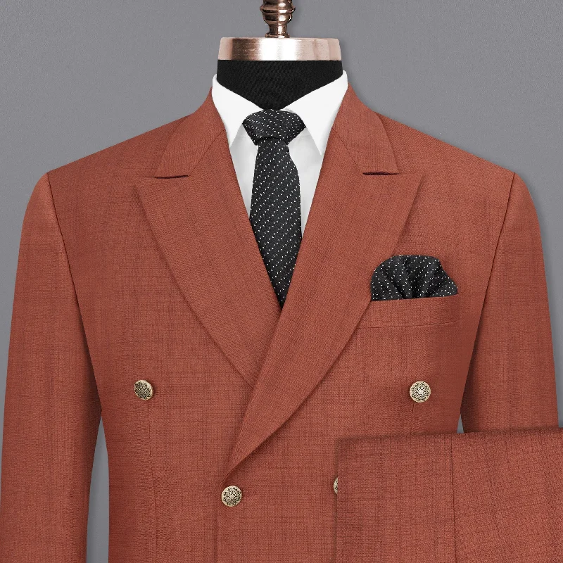 El Salva Burnt Orange Self-design Double Breasted Suit