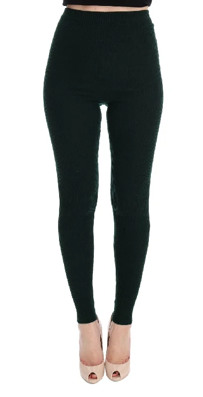 Elegant High Waist Green Wool Tights