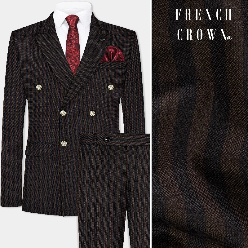 Eternity Brown With Vulcan Black Striped Wool Blend Double Breasted Suit