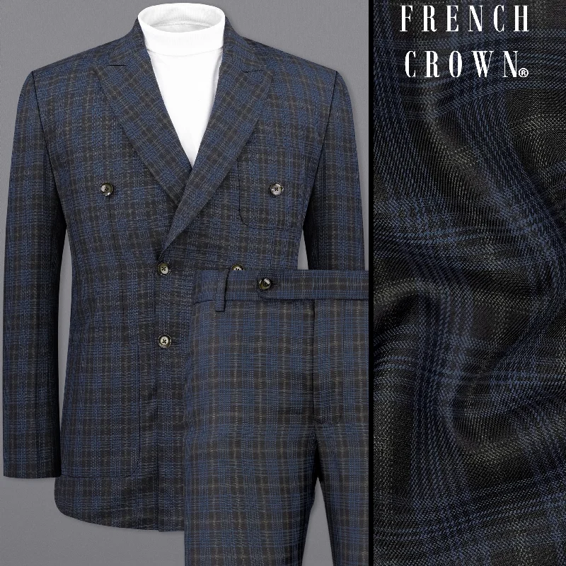 Fiord Navy Blue with Black Russian Plaid Double Breasted Sports Suit