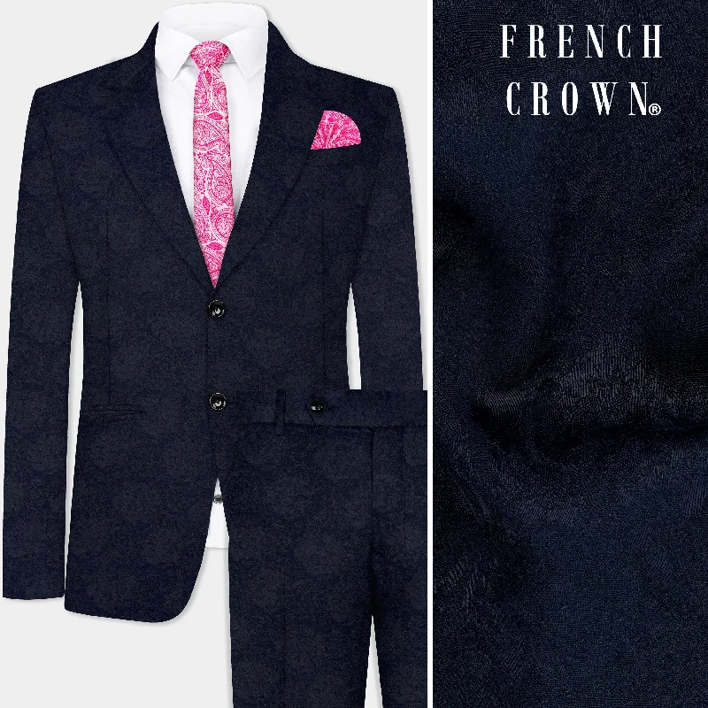 Firefly Blue Jacquard Textured Single Breasted Suit