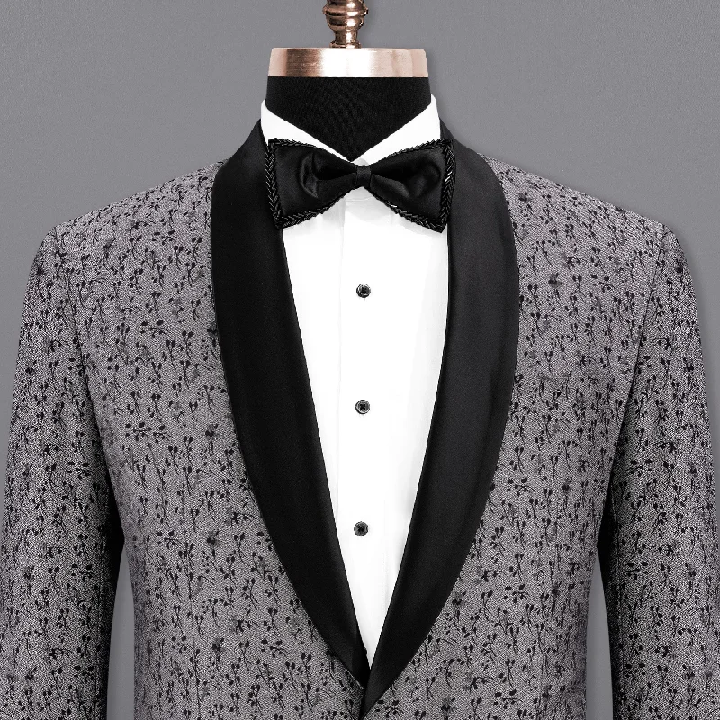 Flint Silver Ditzy Textured With Jade Black Lapel Tuxedo Blazer