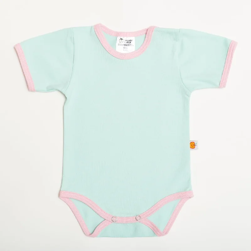 Short-sleeve baby body ""Spearmint/Baby Pink""