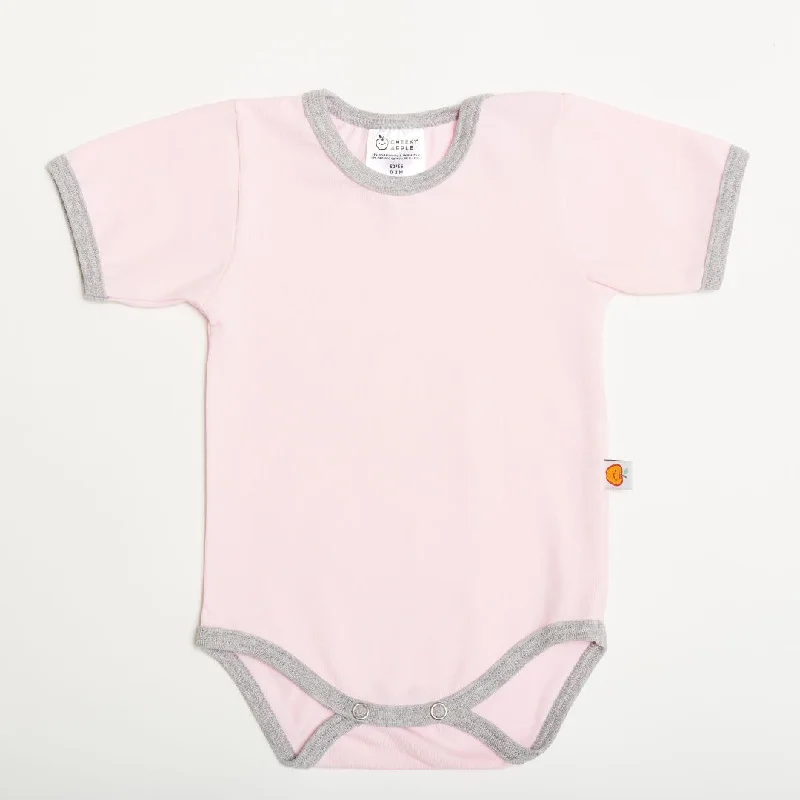 Short-sleeve baby body ""Baby Pink/Grey""