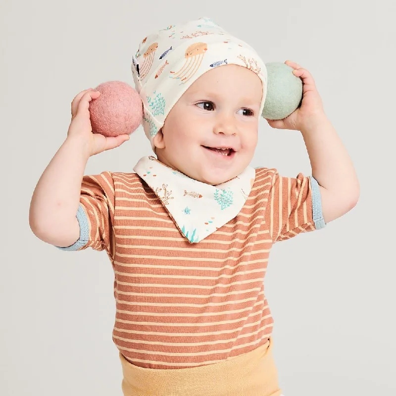 Organic shortsleeve baby body ""Stripes Caramel"" made from 95% organic cotton and 5% elastane