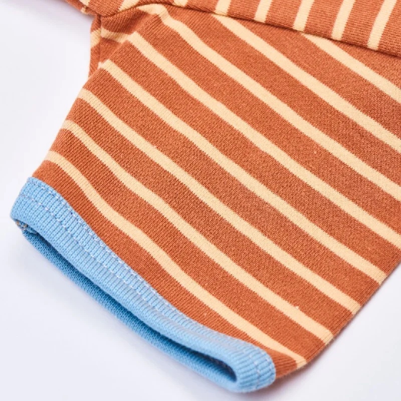 Organic shortsleeve baby body ""Stripes Caramel"" made from 95% organic cotton and 5% elastane