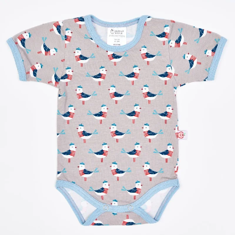 Organic shortsleeve baby body ""Seagull Fiete"" made from 95% organic cotton and 5% elastane