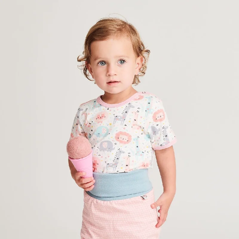 Organic shortsleeve baby body ""Mini Jungle Rose"" made from 95% organic cotton and 5% elastane