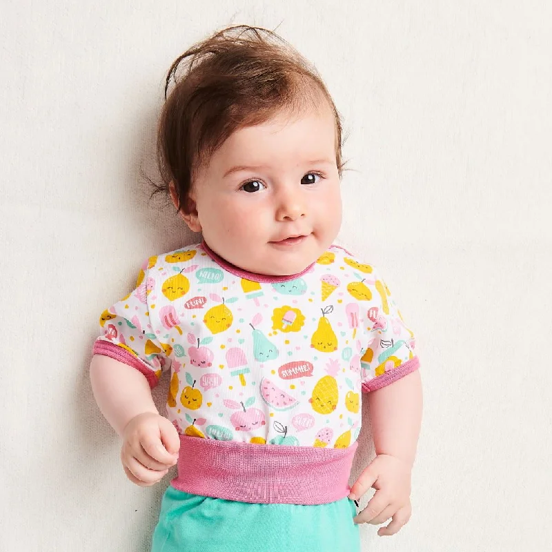 Organic shortsleeve baby body ""Yummy"" made from 95% organic cotton and 5% elastane