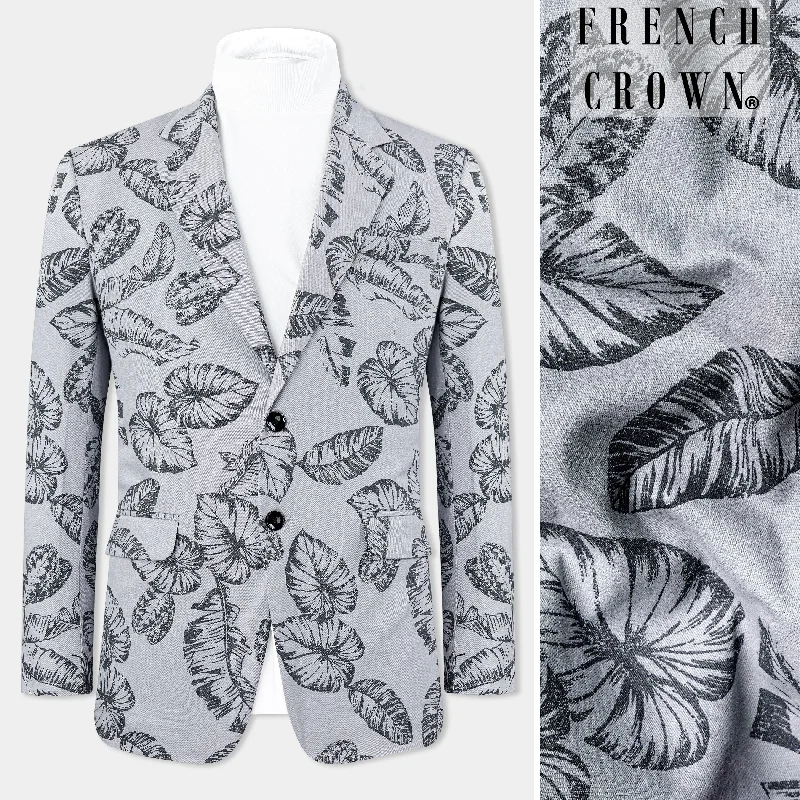 Gainsboro and Comet Gray Leaves Printed Premium Cotton Blazer