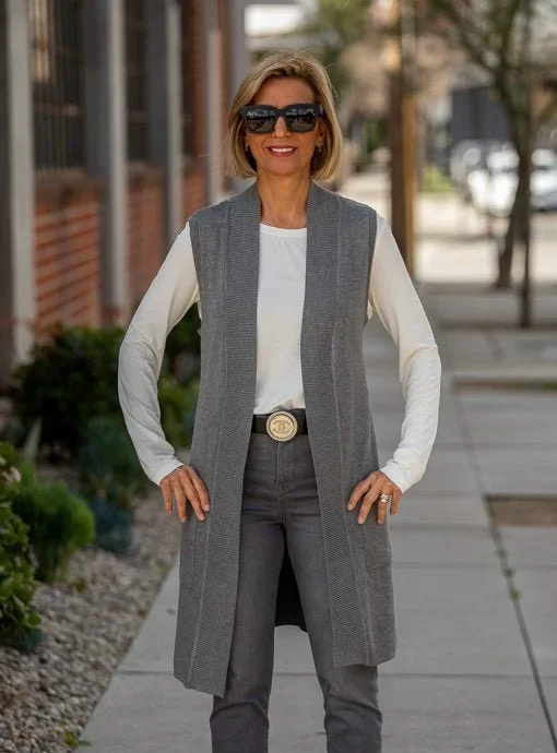 Gray Lightweight Open Front Cardigan Vest