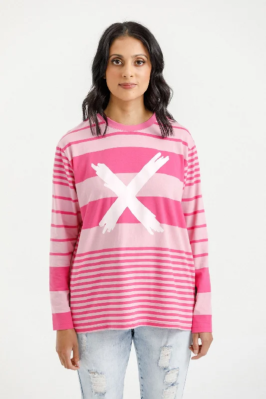 Home Lee Long Sleeve Chris Tee - Irregular Stripe Pink