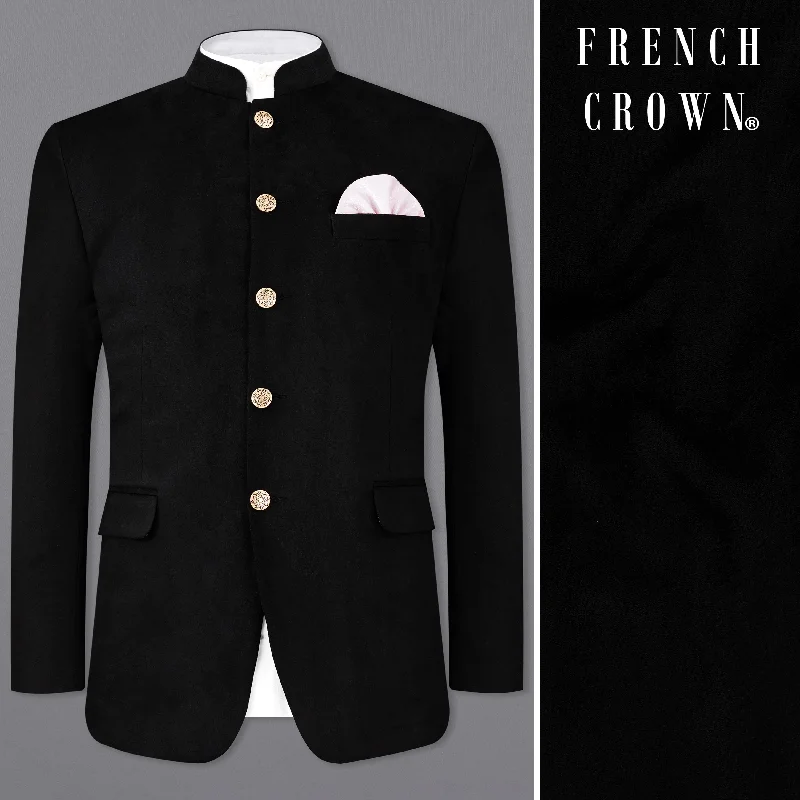 Jade Black Bandhgala Velvet Designer Blazer