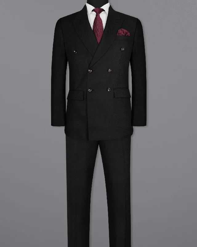 Jade Black Diamond textured Double Breasted Wool Rich Suit