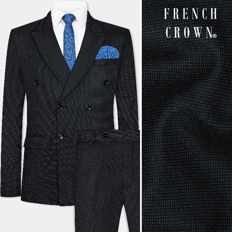 Jade Black Textured Wool Blend Suit