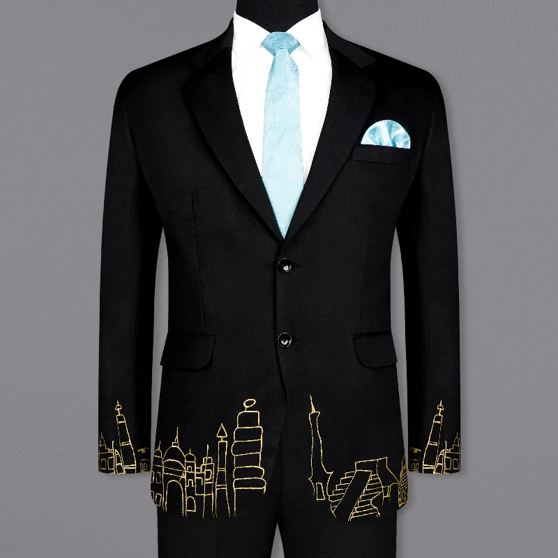 Jade Black With Hand Painted Single Breasted Designer Suit