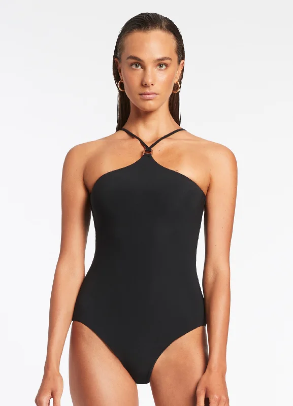 Jetset High Neck Trim One Piece - Black