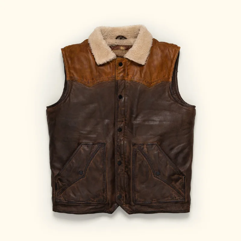 Jackson Leather Sherpa Vest | Tan & Brown