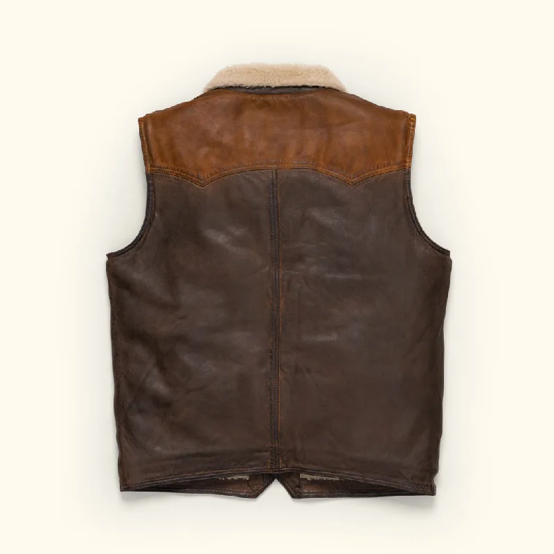 Jackson Leather Sherpa Vest | Tan & Brown