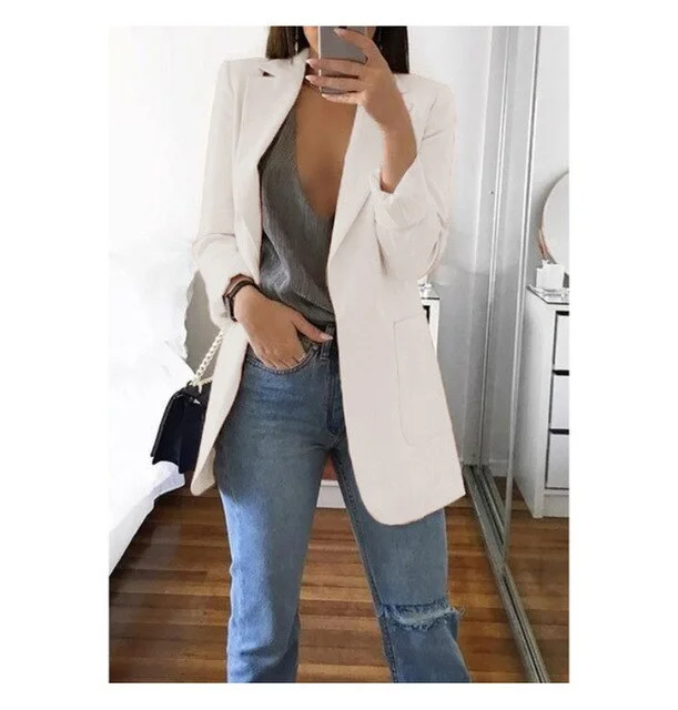 Long Blazers Women Ladies Femme Mujer Dames Casual Office White Black Blue Red Yellow Pink Orange Plus Size Oversized Blazer