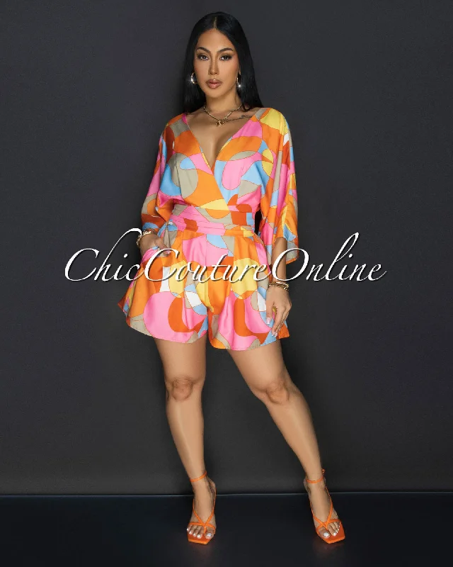 Mae Pink Multi-Color Print Romper