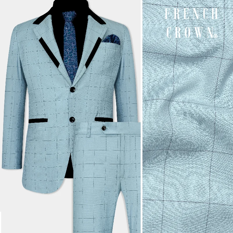 Metallic Gray Windowpane Wool Rich Designer Suit