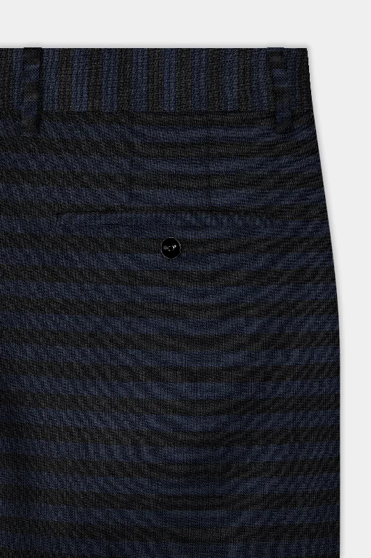 Mirage Blue and Black Horizontal Striped Wool Blend Suit