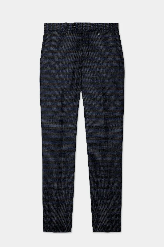 Mirage Blue and Black Horizontal Striped Wool Blend Suit