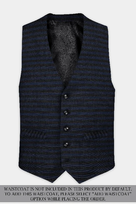 Mirage Blue and Black Horizontal Striped Wool Blend Suit