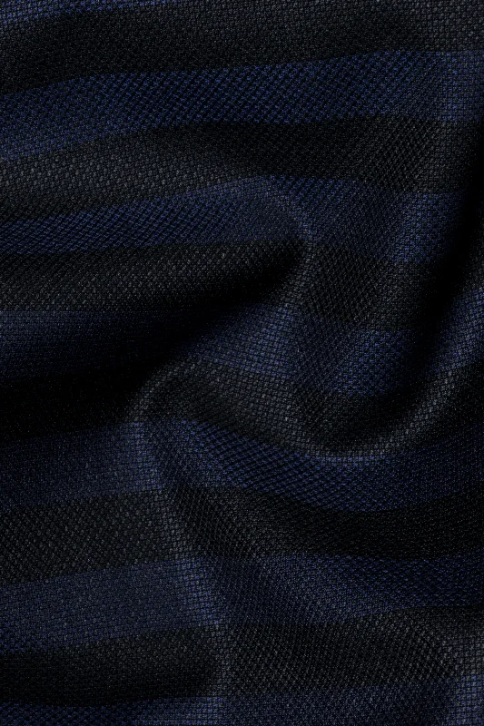 Mirage Blue and Black Horizontal Striped Wool Blend Suit