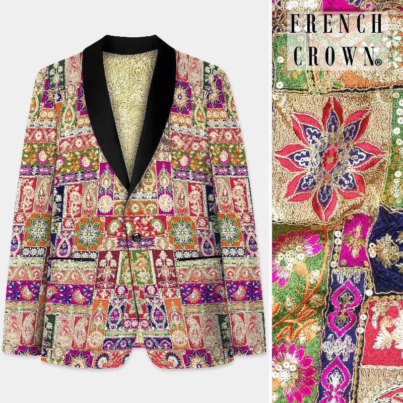 Multicolor Sequin and Heavy Embroidered Thread Work Tuxedo Blazer