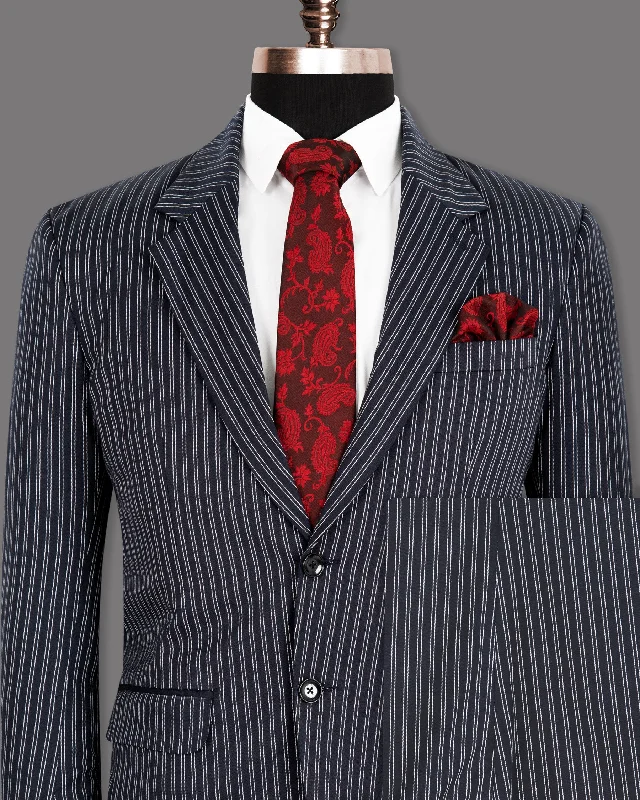 Navy Double Striped Wool Rich Suit