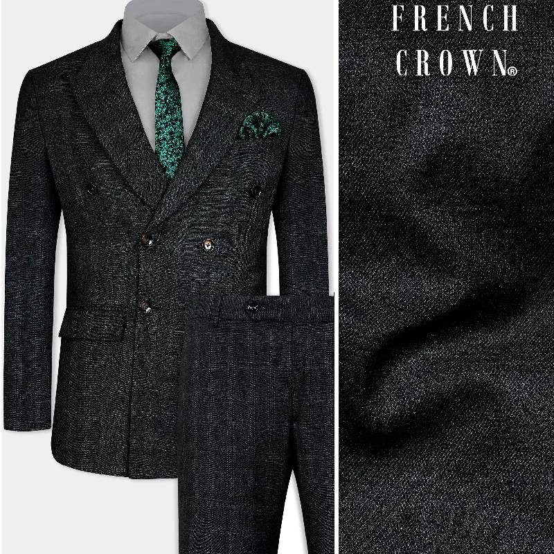 Onyx Black Subtle Checkered Wool Rich Double Breasted Suit