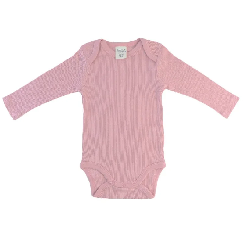 100% Certified Organic Cotton Rib-Knit Baby Sleepsuit with Long Arms - Pink