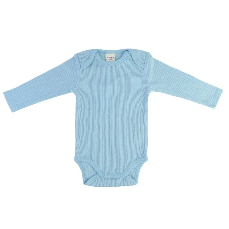 100% Certified Organic Cotton Rib-Knit Baby Sleepsuit with Long Arms - Blue