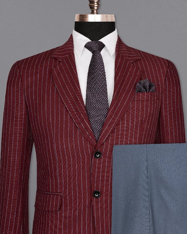 Paprika Red Striped Wool Rich Suit