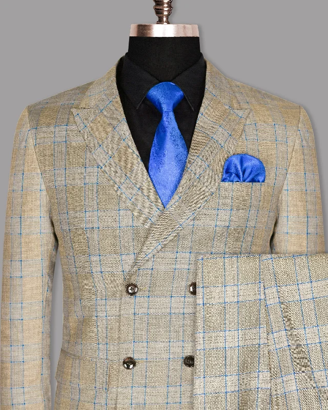 Peanut Brown Windowpane Double Breasted Suit