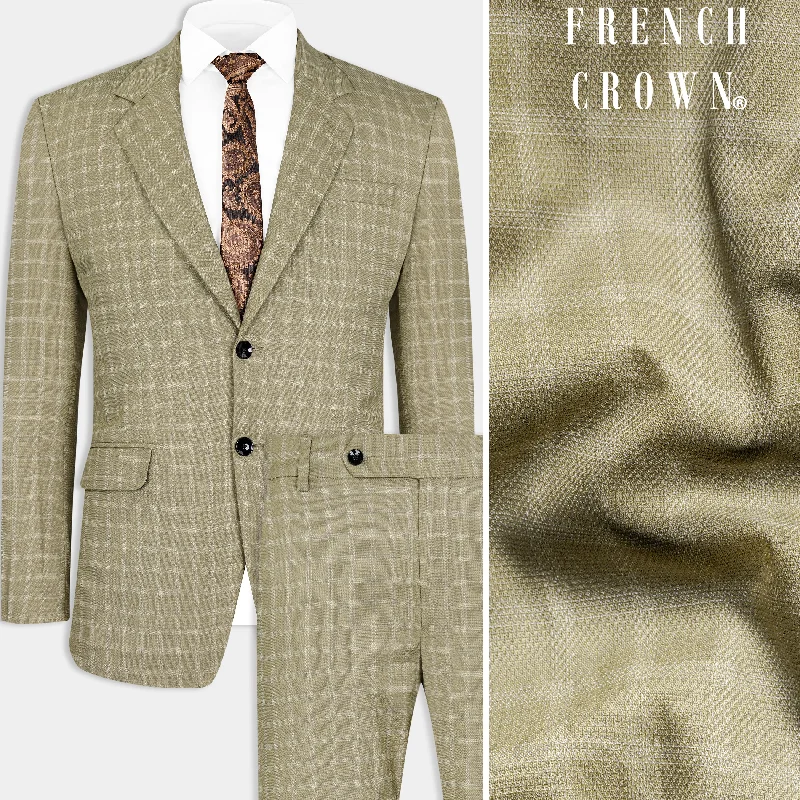 Sandrift Brown Checkered Wool Rich Single Breasted Suit