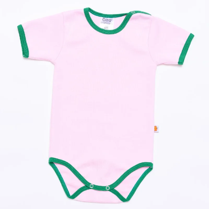 Short-sleeve baby body ""Baby pink/Green""