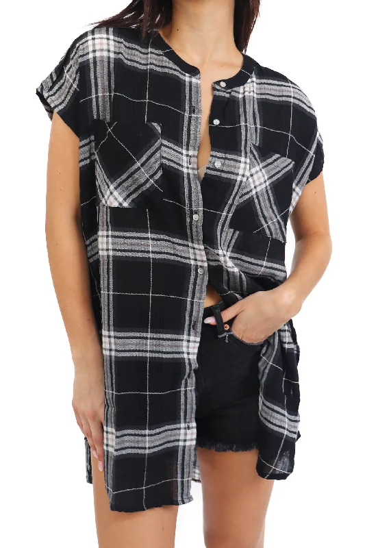 Sleeveless Plaid Button Down Tunic