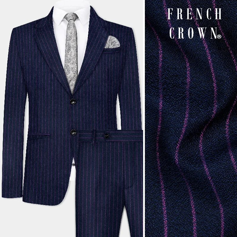 Steel Blue with Grape Purple Striped Wool Blend Suit