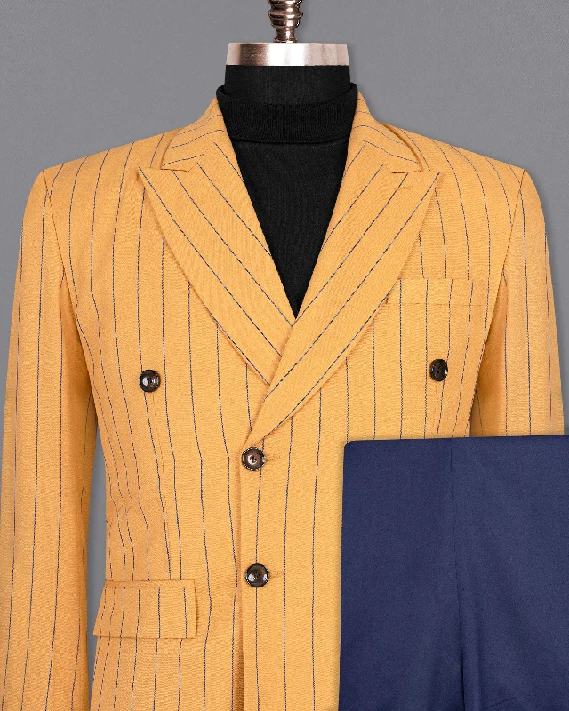 Sunshade Orange Striped Wool Rich Double Breasted Suit