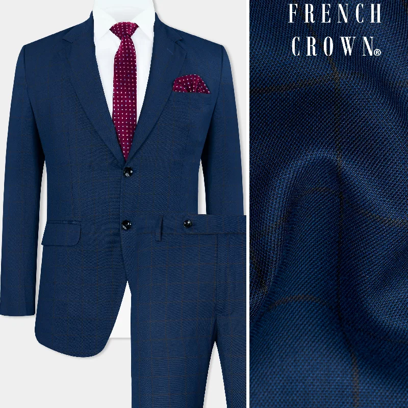 Tangaroa Blue and Subtle Black Checkered Wool Rich Suit